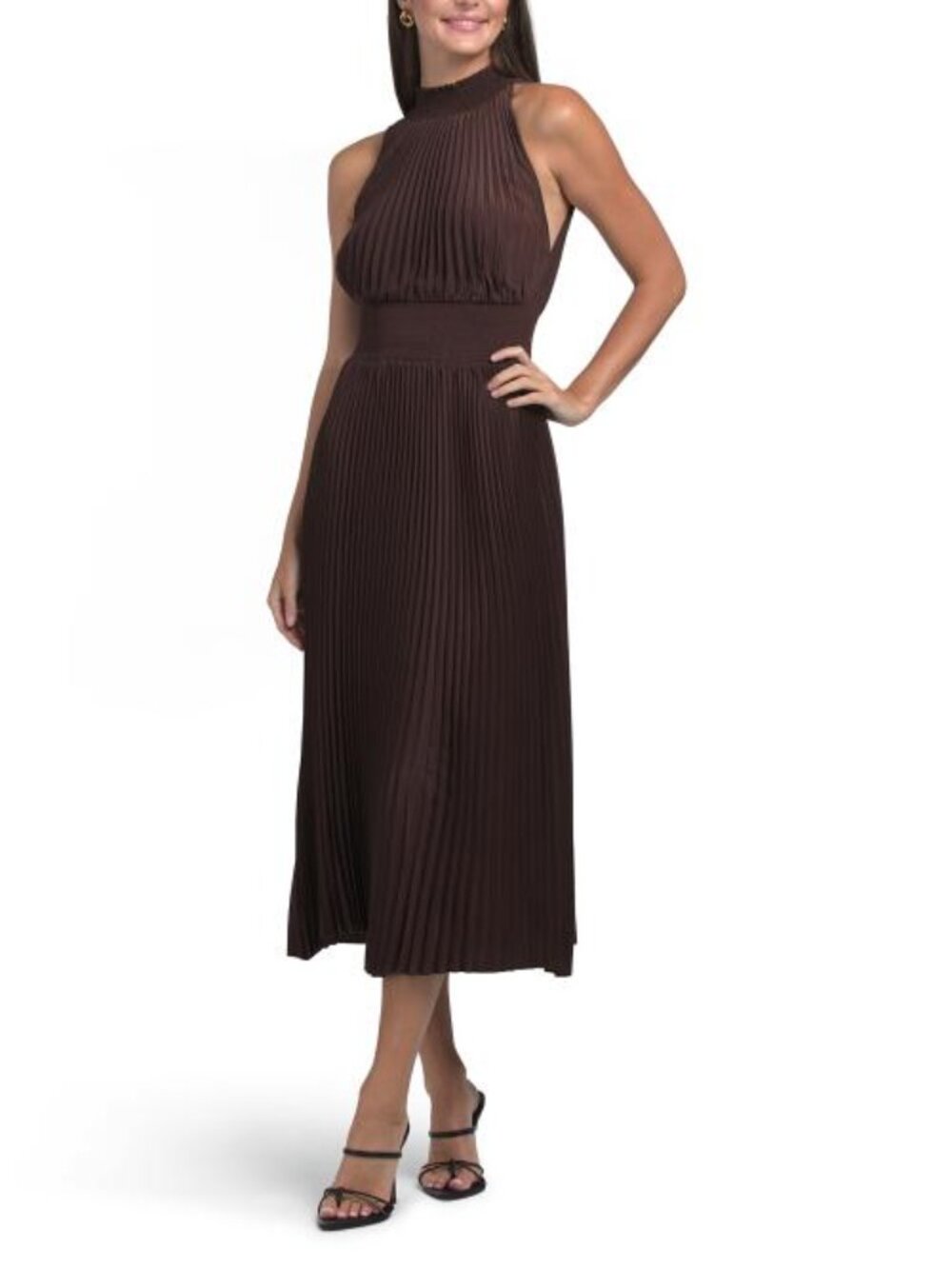 MARINA Halter Pleated Midi Dress
